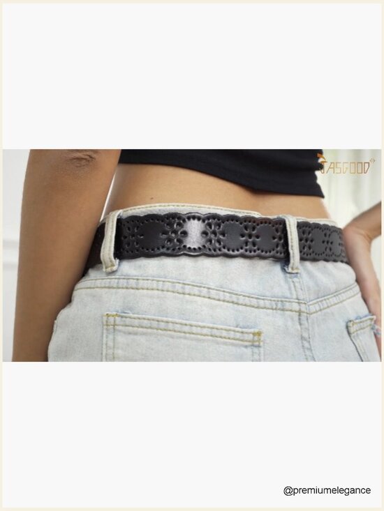 Genuine Leather Hollow Flower Belt for Jeans Pants Wide 1.5 Inch main image 6